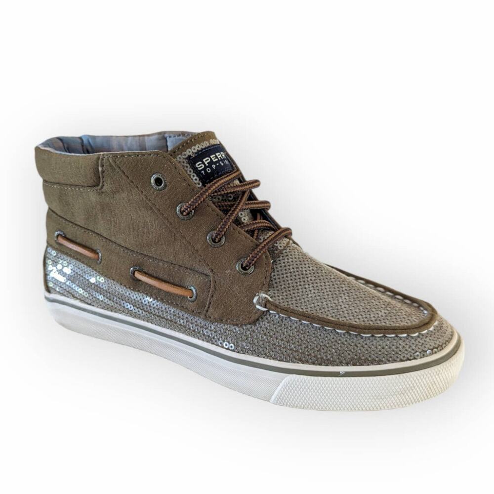 Sperry Top-Sider Women's Olive Green Sequin Chukka High Top Shoes size 7.5